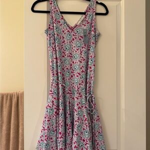 LOFT Floral V-Neck Dress - Pink and Blue